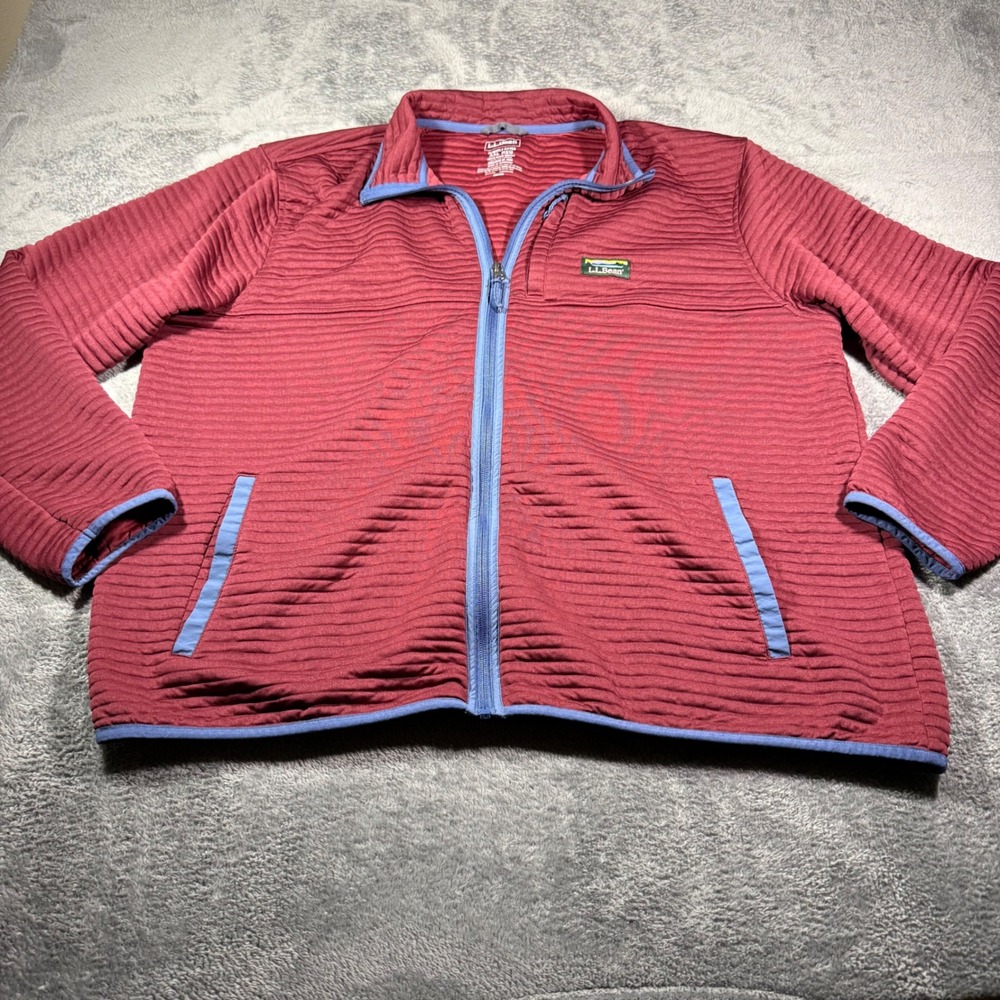 LL Bean Mens‎ XXL Ridge Fleece Full Zip Jacket Burgundy Red Blue 520414 Regular